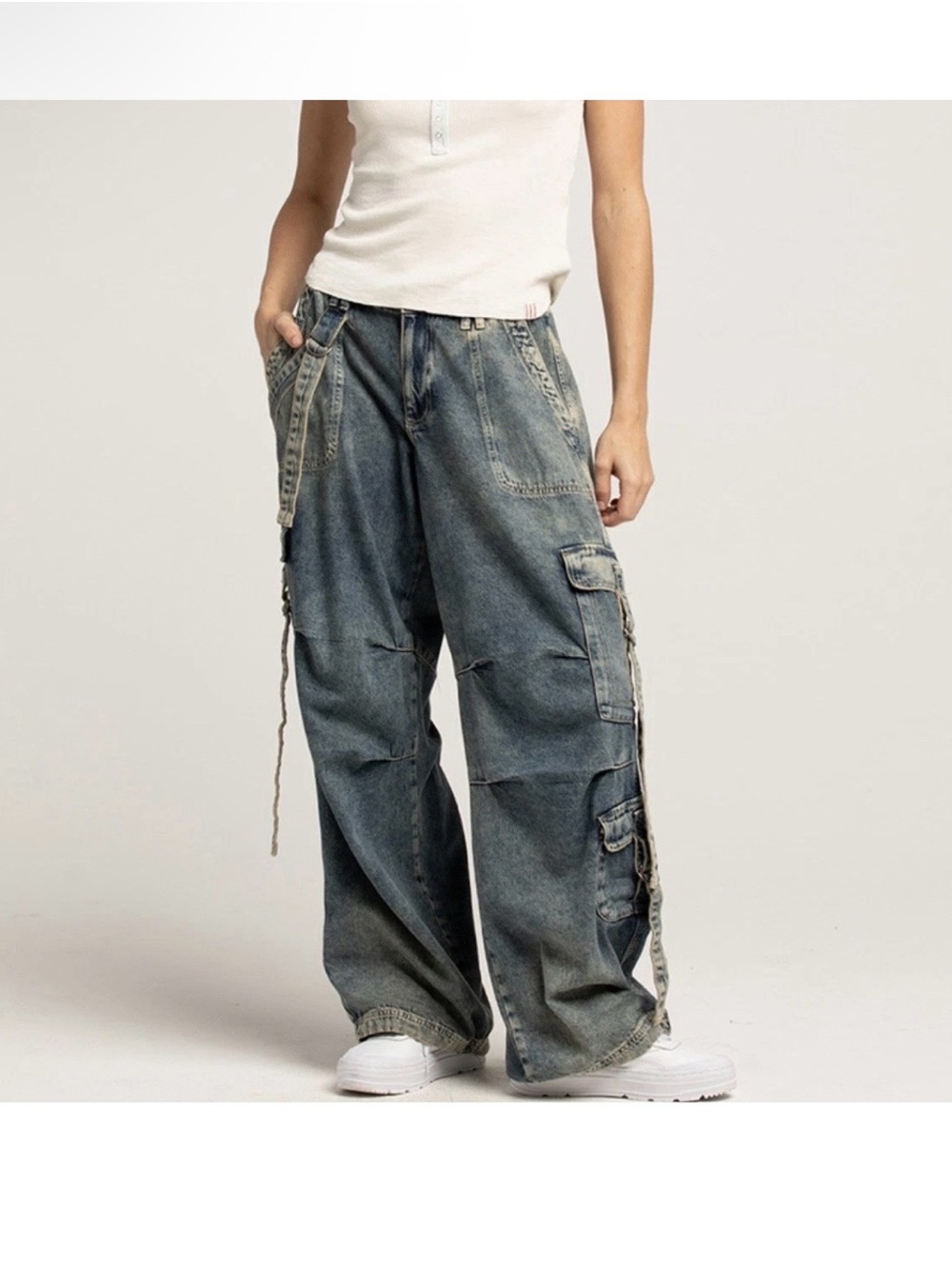 BDG Washed Blue Wide-Leg Cargo Jeans